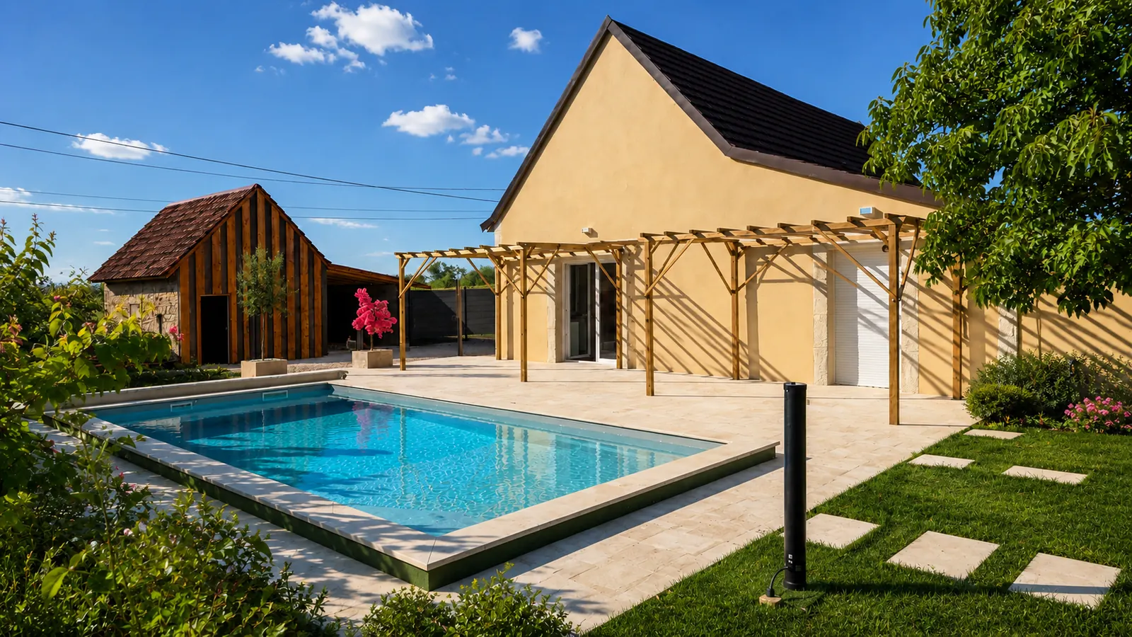 Piscine creusée livrée avec terrasse